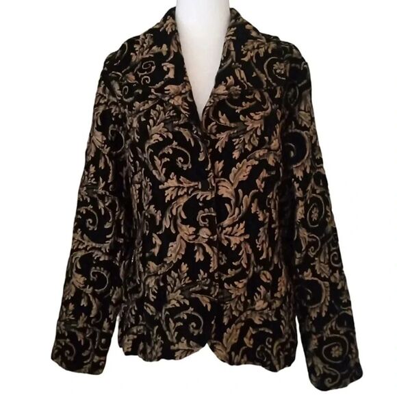 Cut Loose Black & Gold Tapestry Style 3 Button Closure Jacket Size XL - Picture 1 of 7